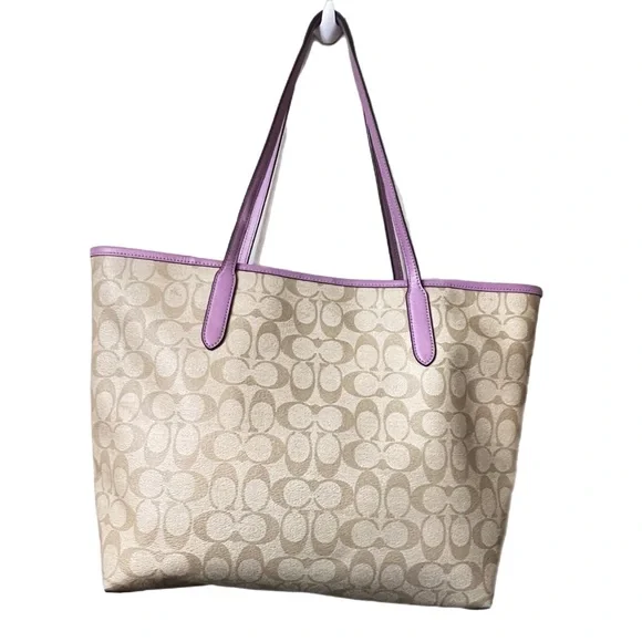 Coach 5696 City Tote In Signature Canvas IN Light Khaki Ice Purple - Picture 2 of 8